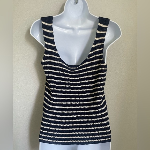 NWT Vintage Partners XL Navy White Striped Knit Tank Top Cotton blend Scoop Neck - Picture 8 of 9